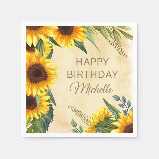 Guardanapo De Papel Rustic Yellow Sunflower Custom Birday (Frente)