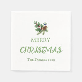 Guardanapo De Papel Rústica com bagas vermelhas e pínus