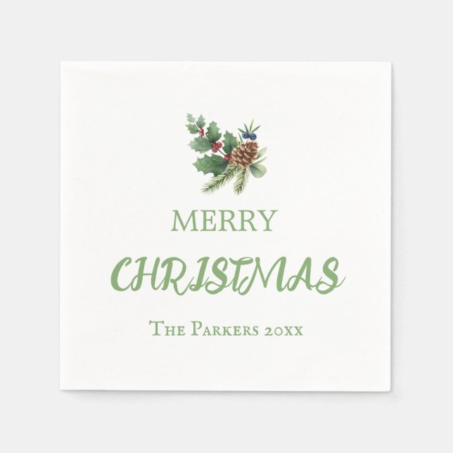 Guardanapo De Papel Rústica com bagas vermelhas e pínus (Frente)