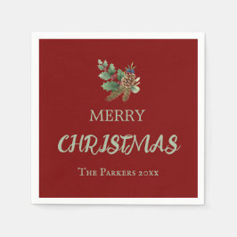 Guardanapo De Papel Rústica com bagas vermelhas e pínus