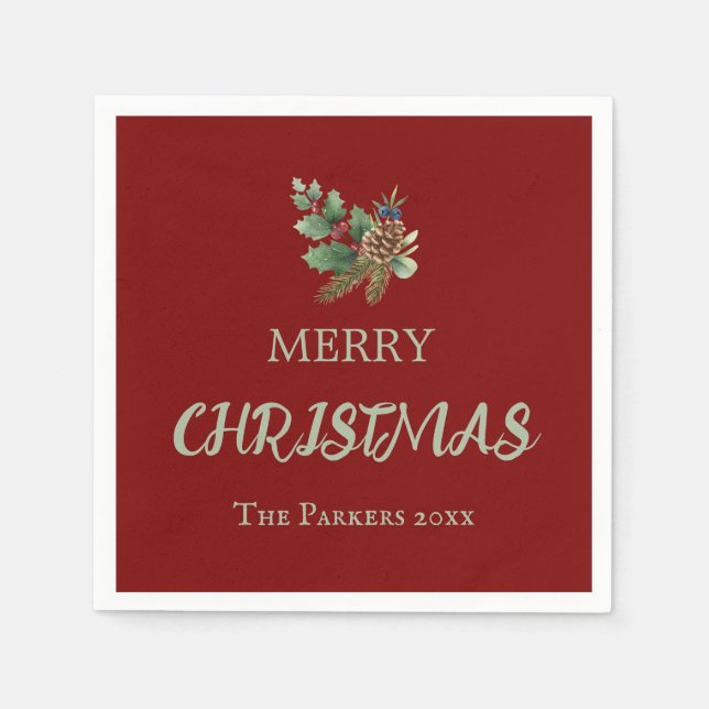 Guardanapo De Papel Rústica com bagas vermelhas e pínus (Frente)