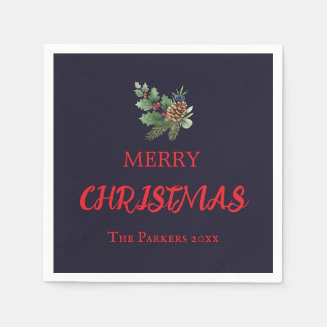 Guardanapo De Papel Rústica com bagas vermelhas e pínus (Frente)