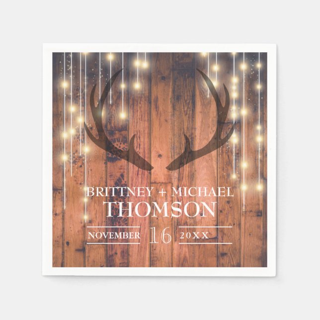 Guardanapo De Papel Rústica Corda de Madeira Luzes Antler (Frente)