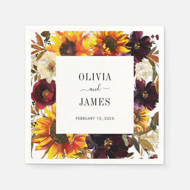 Guardanapo De Papel Rústica Girassol Cores Aquáticas Borgonhetas Queda (Frente)