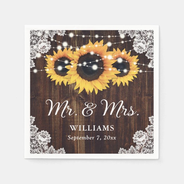 Guardanapo De Papel Rústica Palácio De Madeira Luz De Girassol Casamen (Frente)