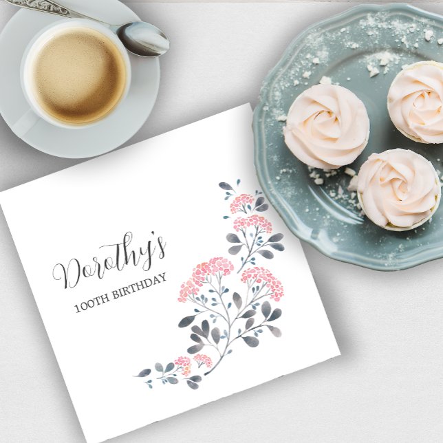Guardanapo De Papel Rústica Rosa, Flor Selvagem 100ª Festa de aniversá (Criador carregado)