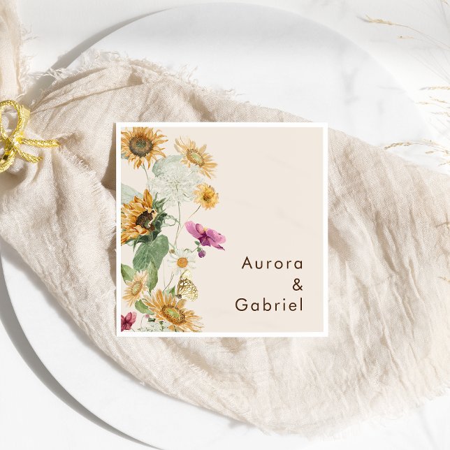 Guardanapo De Papel Rústica Sunflower Beige Weding Napkin (Criador carregado)
