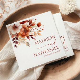 Guardanapo De Papel Rústico Burgundy Marrom Floral Flor Casamento