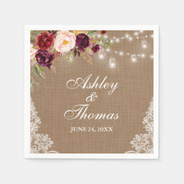 Guardanapo De Papel Rústico Burlap Jar Lights Floral Lace