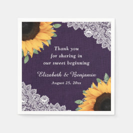 Guardanapo De Papel Rústico Burlap Lace Sunflower e Purple Weding