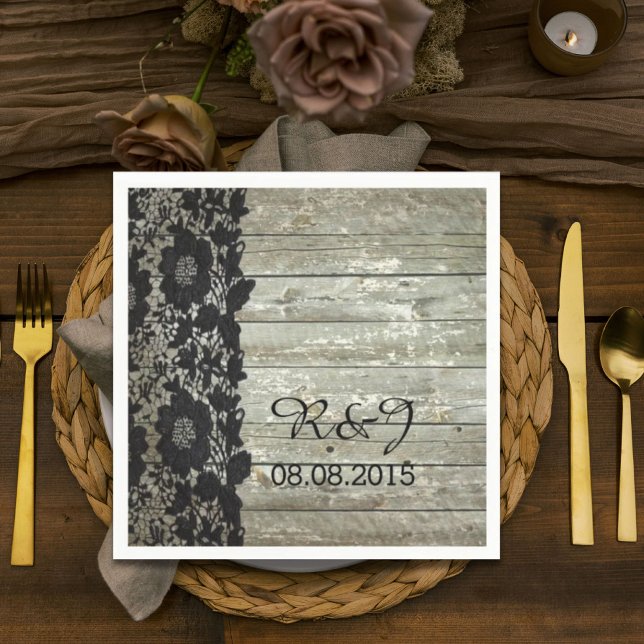 Guardanapo De Papel rústico celeiro de madeira local moderno favor do  (rustic barn wood lace modern country wedding favor paper napkins)