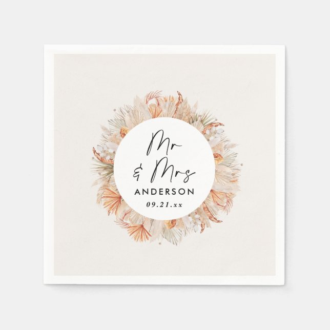 Guardanapo De Papel rústico e moderno pampas botânicas, Sr. & Sra. (Frente)