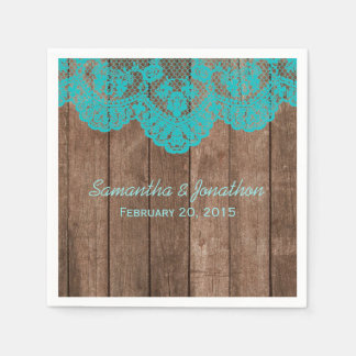 Guardanapo De Papel Rústico Teal Lace e Casamento de Madeira