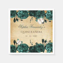 Guardanapo De Papel Rustico Vintage Esmeralda Flores Borboleta 