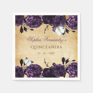 Guardanapo De Papel Rústico Vintage Roxo Floral Borboleta
