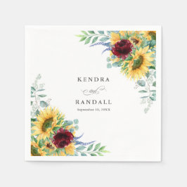 Guardanapo De Papel Rústicos Girassóis e Rosas Floral Casamento