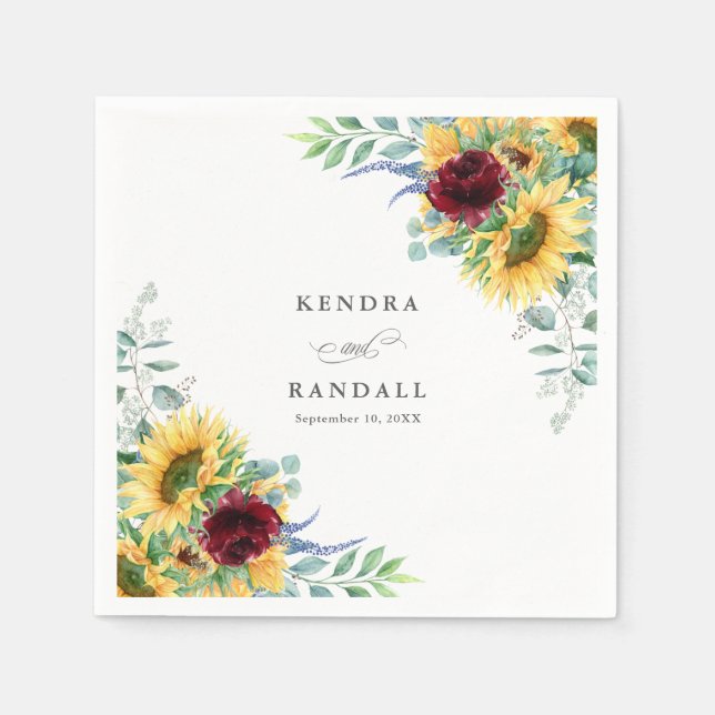 Guardanapo De Papel Rústicos Girassóis e Rosas Floral Casamento (Frente)
