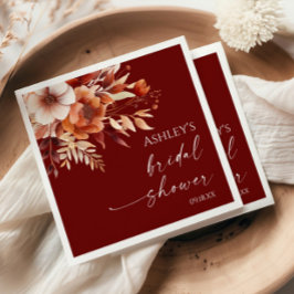 Guardanapo De Papel Rusty Burgundy Marrom Floral Flores Festa de Noiva