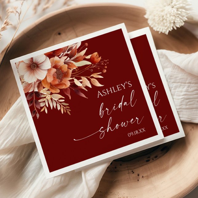 Guardanapo De Papel Rusty Burgundy Marrom Floral Flores Festa de Noiva (Criador carregado)