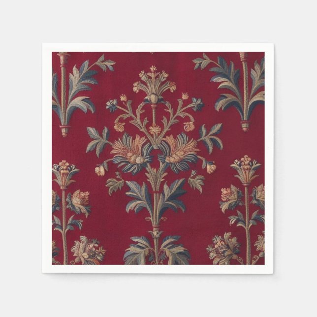 Guardanapo De Papel Sac broderie medievale fleurie en rouge bordeaux (Frente)