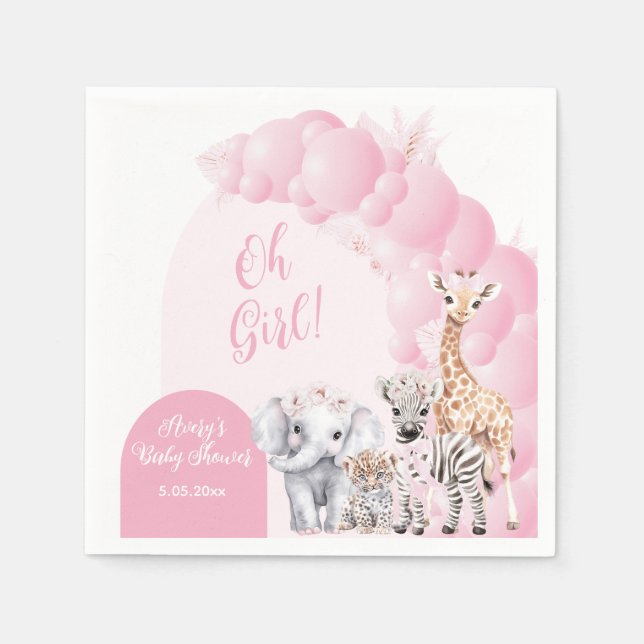 Guardanapo De Papel Safari Animal Blush Pink Boho Baby Chá (Frente)