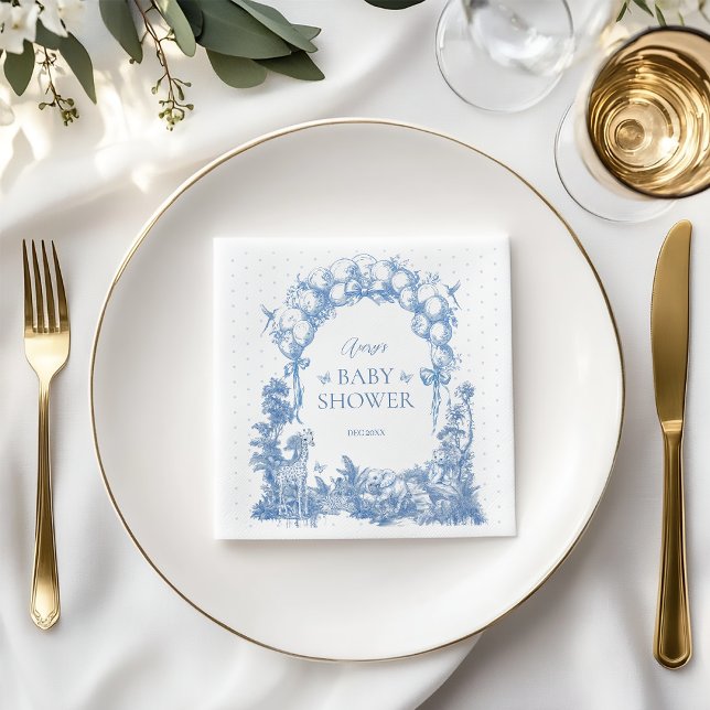 Guardanapo De Papel Safari Animal Dusty Blue Toile Baby Boy Chá (Criador carregado)