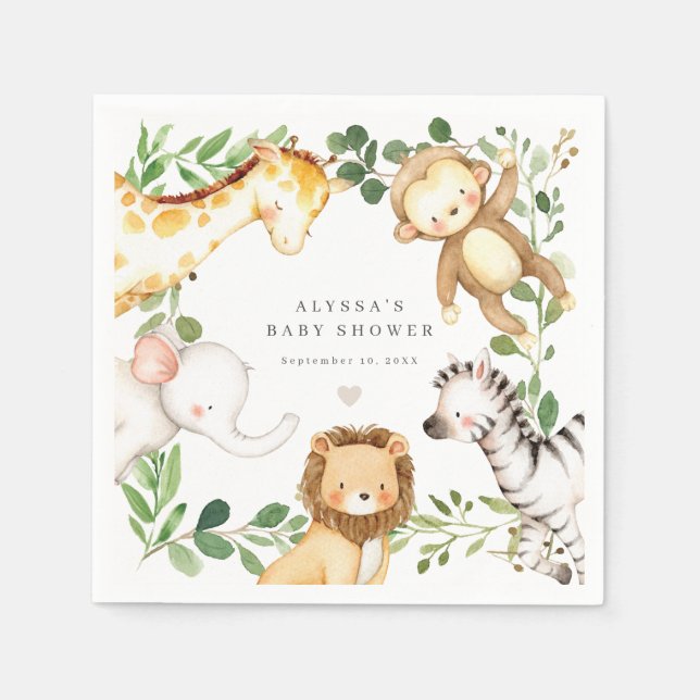 Guardanapo De Papel Safari Animals Baby Shower Party Paper Napkins (Frente)