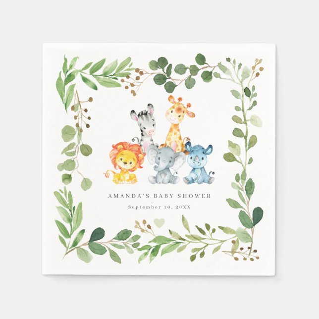 Guardanapo De Papel Safari Animals Baby Shower Party Paper Napkins (Frente)