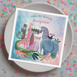 Guardanapo De Papel Safari animals jungle birthday watercolor girl