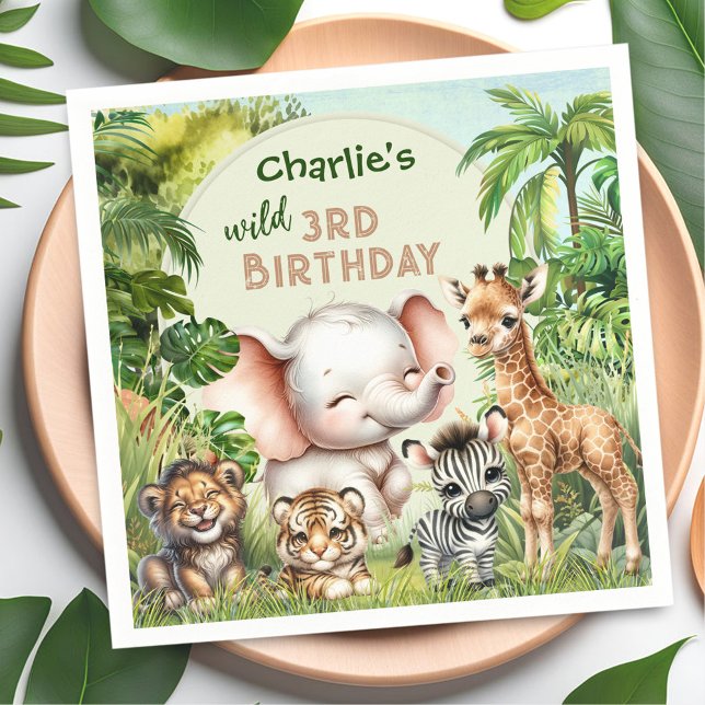 Guardanapo De Papel Safari Jungle Cute Animal Selvagem aniversário de  (Safari Jungle Cute Animals Wild 3rd Birthday Napkins)