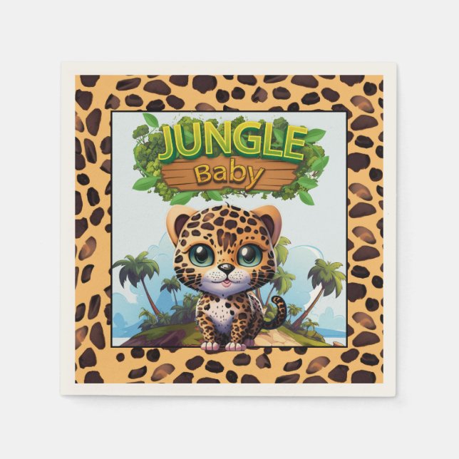 Guardanapo De Papel Safari Selgle Cat Selvagem Bebê Selvagem Leopardo  (Frente)
