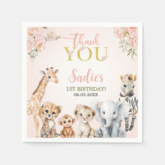 Guardanapo De Papel Safari Sweet Girl Floral Birthday  (Frente)