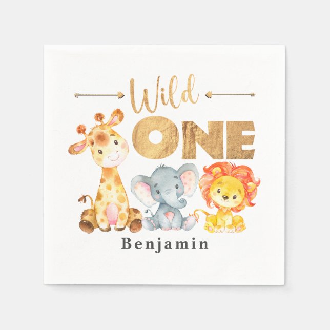 Guardanapo De Papel Safari Wild One Birthday Napkins (Frente)