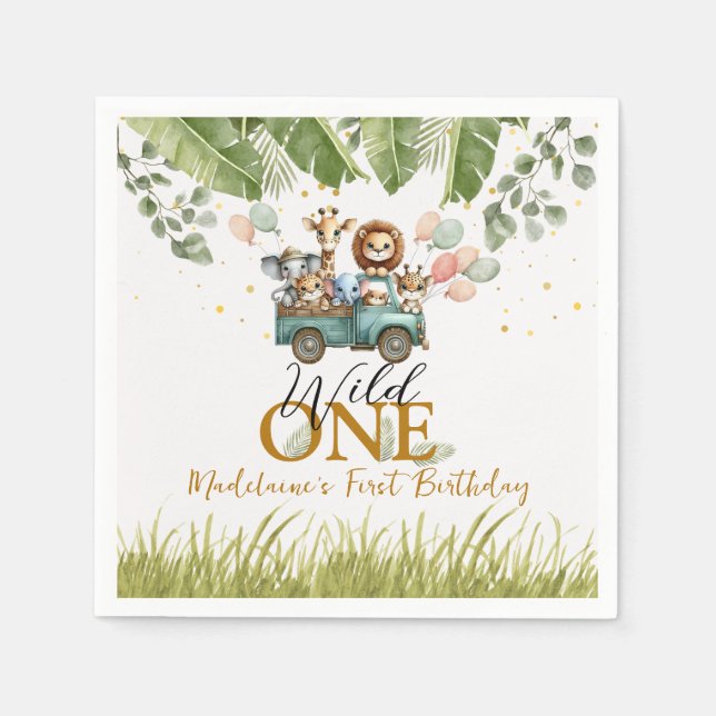 Guardanapo De Papel Safari Wild One First Birthday (Frente)