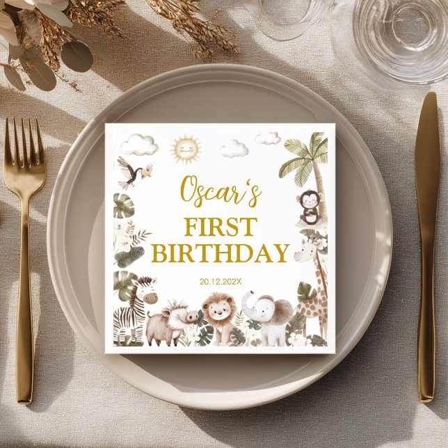 Guardanapo De Papel Safari Wild One Jungle Animals Birthday Party (Criador carregado)