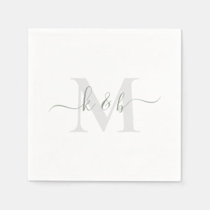 Guardanapo De Papel Sage & Cinza Monograma Swash Script White Coctail