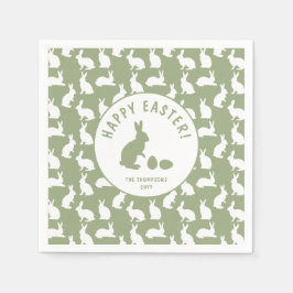 Guardanapo De Papel Sage Green And White Bunnies Happy Easter