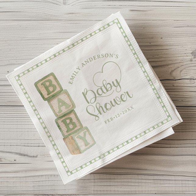 Guardanapo De Papel Sage Green Baby Blocks Baby Shower Napkins (Baby Shower Napkin)