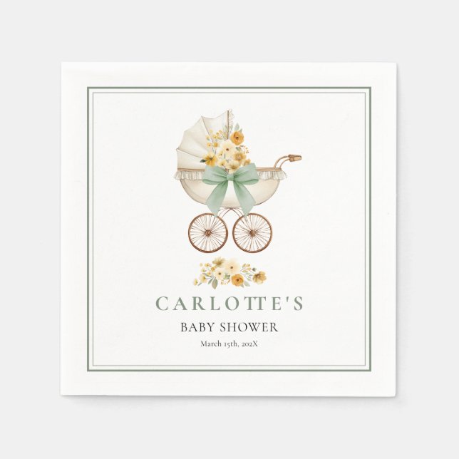 Guardanapo De Papel Sage Green Baby Carriage Shower Napkin (Frente)