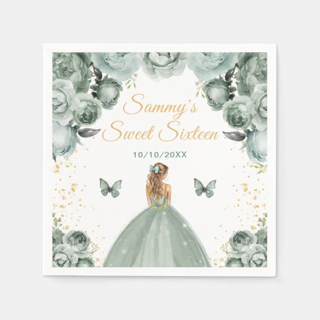 Guardanapo De Papel Sage Green Blonde Hair Princess Sweet (Frente)