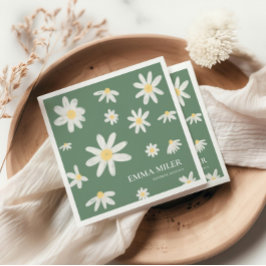 Guardanapo De Papel Sage Green Bohemian Daisy Flower Napkins