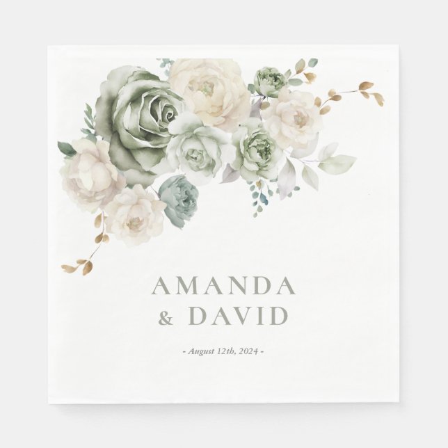 Guardanapo De Papel Sage Green Botanical Elegant Wedding (Frente)