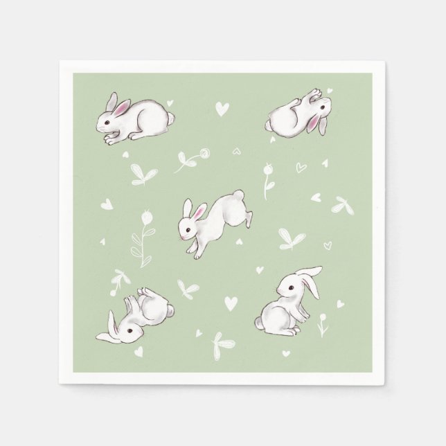 Guardanapo De Papel Sage Green Bunny Paper Napkins (Frente)