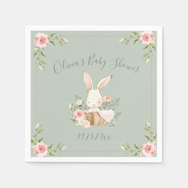 Guardanapo De Papel Sage Green Bunny Rabbit Chá de fraldas Napkins (Frente)