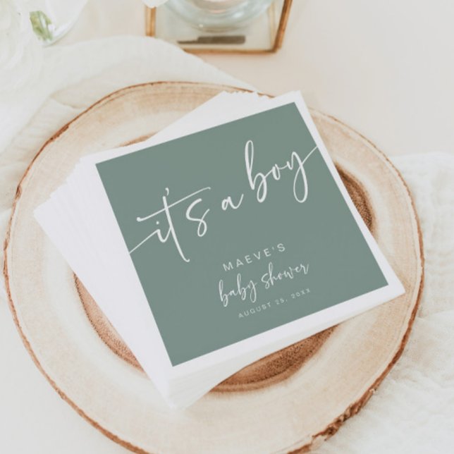 Guardanapo De Papel Sage Green Chá de fraldas Paper Napkins Modern Boy (Criador carregado)