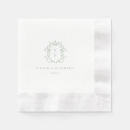 Guardanapo De Papel Sage Green Crest Monograma Wedding