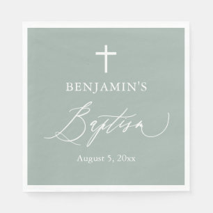 Guardanapo De Papel Sage Green Cross Boy Livro de Batismo Napkins