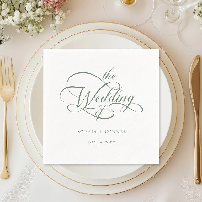 Guardanapo De Papel Sage Green Delicate Elegant Script Wedding (Criador carregado)