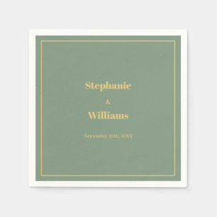 Guardanapo De Papel Sage Green Dourado Ouro Elegante Casamento Mínimo