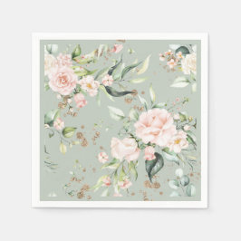 Guardanapo De Papel Sage Green Dourado Watercolor Partido Botânico Flo